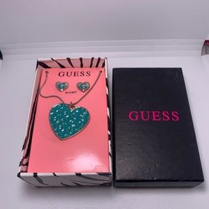 Guess earring & necklace set (teal G logo) brand new